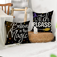 Housse de coussin YINUAN pour Halloween, motif sorcière, chapeau magique, balai, étoile, noire, décorative, pour canapé