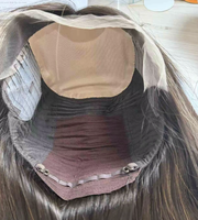 Perruque Lace Front sans colle avec dessus en peau, bretelles réglables, attaches auriculaires multidirectionnelles, en cheveux humains chinois couleur sel et poivre pour femmes blanches