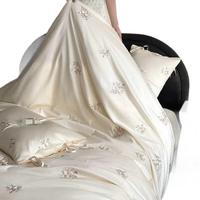 Parure de lit 4 pièces en coton satiné 100S à longues fibres, 300 fils, broderie florale, 100% coton, style français féminin, drap, housse de couette