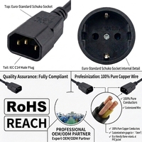Kabel Ekstensi Daya C14 ke Schuko Betina yang Dapat Disesuaikan 0.75mm² 16A 250V untuk Server, Kompresor Udara, dan Papan Setrika