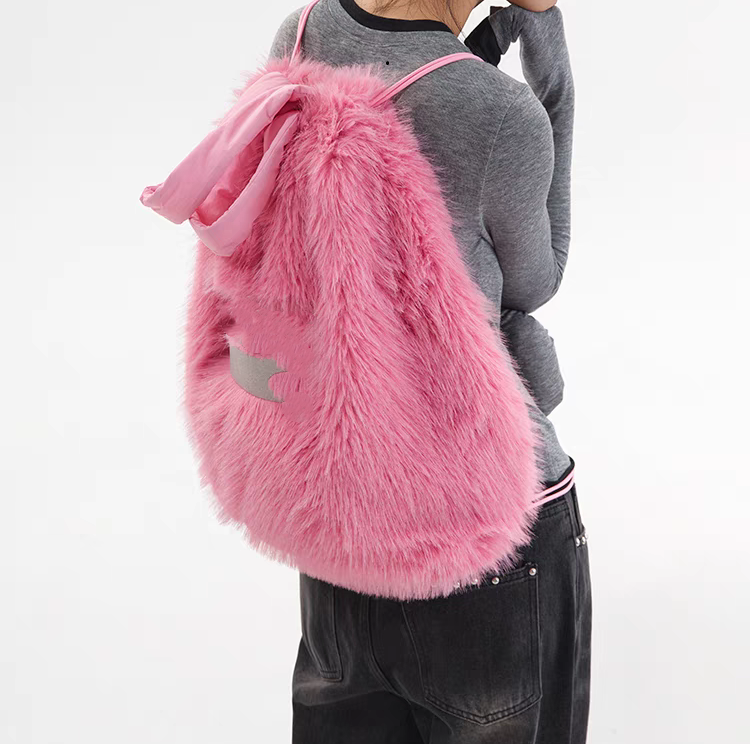 Custom Embroidery logo Furry Drawstring Bag Fluffy Fleece  display picture 2