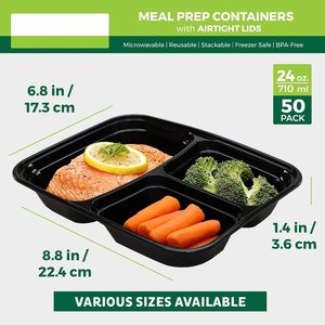 Boîtes à lunch jetables en plastique pour micro-ondes, à 3 compartiments, pour la préparation des repas - Product Image 3