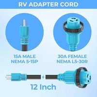 Kabel adaptor 30 Amp ke 15 Amp 125 Volt RV dengan konektor pengunci, NEMA 5-15p untuk L5-30R kunci putar tugas berat wanita STW 10 Gauge
