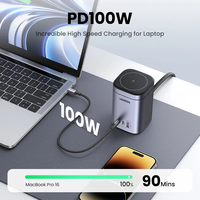 UGREEN Station de Recharge Sans Fil Magnétique GaN 100W 4 en 1, Support Chargeur USB C à Charge Rapide pour iPhone