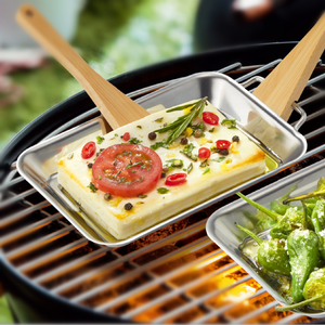 <span class=keywords><strong>Plat</strong></span> de cuisson en métal de plateau de gril de BBQ en acier antiadhésif avec l'ensemble de grattoir en bambou pour la fonte facile de fromage et la grillade de BBQ - Product Image 3