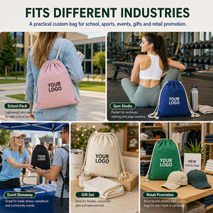 Sac à dos en toile noire personnalisé avec logo imprimé pour enfants, sac à cordon de serrage pour le sport et la gym, sac à dos en coton - Product Image 4