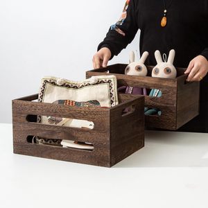 กล่องเก็บของไม้สีน้ำตาลทรงสี่เหลี่ยมผืนผ้า <span class=keywords><strong>2</strong></span> ชิ้น พร้อมหูหิ้ว สำหรับเก็บหนังสือและผลไม้ ขายดี กล่องไม้จัดระเบียบสำหรับใช้ในบ้าน - Product Image 4