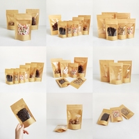 Sacs d'emballage en papier kraft brun avec fenêtre, refermables par fermeture éclair, pour collations, noix, bonbons, aliments, avec logo personnalisé