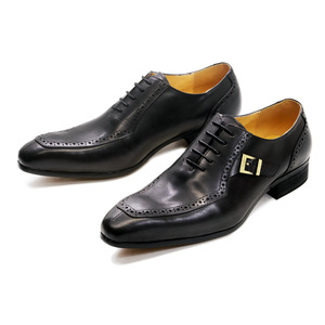 Chaussures Oxford en cuir véritable noir pour hommes, bout pointu, à lacets avec boucle, toutes saisons, vêtements formels, chaussures en cuir respirantes - Product Image 5
