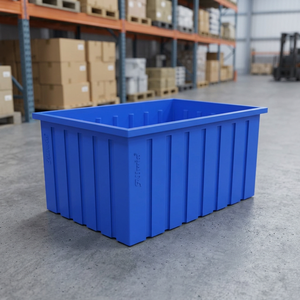 Blue Plastic <b>Storage</b> <b>Crate</b> Rectangular Stackable Solid Box Logistic Bin Farm Supply Container - Product Image 4