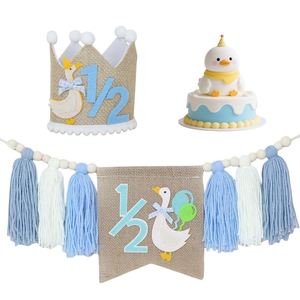 Guirlande de pompons d'oie bleue et rose pour chaise haute, décorations de fête d'<span class=keywords><strong>anniversaire</strong></span> <span class=keywords><strong>1</strong></span>/2 <span class=keywords><strong>an</strong></span>, motif demi-oie - Product Image 4
