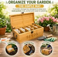 Caja de Almacenamiento de Semillas de Bambú, Organizador de Semillas de Jardín con Divisores Extraíbles, Asa de Metal y Cierre para Guardar Paquetes de Semillas