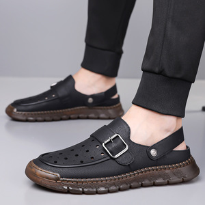 รองเท้าแตะแบบสวมสำหรับผู้ชาย พื้นนุ่ม กันลื่น แบบปิดนิ้วเท้า ไซส์ใหญ่พิเศษ 48 สีเทา-ดำ - Product Image 4