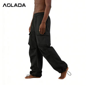 중국 공장 핫세일 맞춤형 카고 팬츠, 사이드 대형 포켓, 드로스트링 와이드 레그 카고 남성용 바지 - Product Image 3