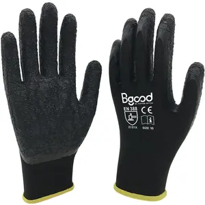 Guanti Rivestiti in Lattice Certificato Ce per la lavorazione del giardino edile 15 gauge nylon crinkle latex coated glove