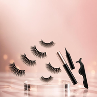 Kit de faux cils tout-en-un, 5 paires de cils magnétiques réutilisables avec applicateur, pince à épiler et eye-liner liquide imperméable