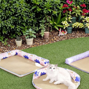 Cama de gato refrescante redonda bonita para todas las estaciones, nido con patrón impreso para perros de compañía, sofá cuadrado de invierno y verano, suministros para dormir - Product Image 4