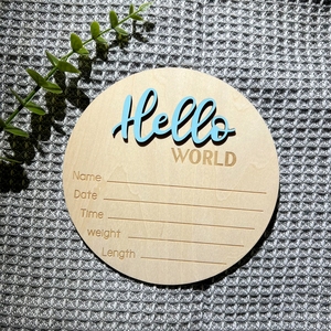 Tableau d'annonce <span class=keywords><strong>de</strong></span> <span class=keywords><strong>naissance</strong></span> en bois Hello World <span class=keywords><strong>pour</strong></span> bébé baptême et décoration <span class=keywords><strong>de</strong></span> chambre d'enfant Photo Prop cadeaux - Product Image 4