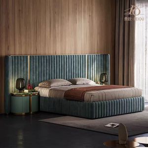 New <b>Model</b> Post Modern European Bedroom Furniture Sets Luxury Leather Double Wide Headboard Blue King Size Bed - Product Image 3