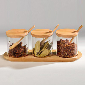Ensemble de pots à épices 3 pièces en verre avec couvercle et cuillère en bambou pour assaisonnements solides, rangement de cuisine - Product Image 4