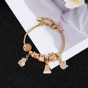New Hot-Selling DIY Beading Charm Alloy Rose Gold Jewelry Ins Fashion Cartoon-Style Capybara <b>Bracelet</b> Wholesale for Gift - Product Image 4