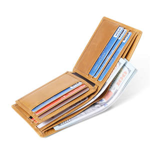 15482-5 Crazy Horse Leather Men's Wallet Clip Piel de vaca genuina RFID Vintage Multi-Card Slots Short Loose-Leaf Grabado láser - Product Image 3