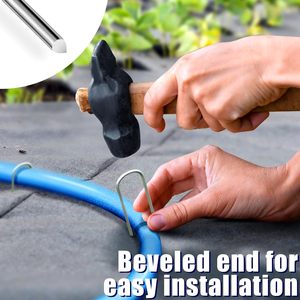 HOUYA U Shaped Staples 4 Inch Galvanized Steel Heavy Duty <b>Garden</b> Stakes - Product Image 5