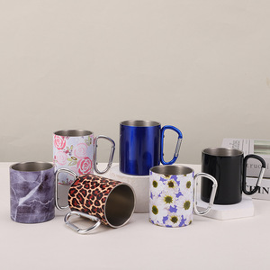 200ml 300ml Light Eco-Friendly Camping Travel Portable <b>Double</b> <b>Wall</b> Stainless Steel Carabiner <b>Mug</b> Handle Coffee Milk Cup Thermal - Product Image 4