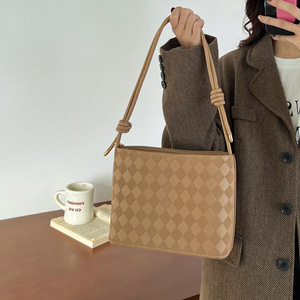 กระเป๋าสะพายข้างลายเพชรสีขาว สายปรับได้ ปิดด้วยซิป ชุดลำลองประจำวัน กระเป๋าสะพายไหล่ผู้หญิง - Product Image 2