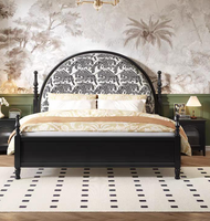 Ensemble de lit Queen en bois massif de style français, meubles de chambre à coucher en bois antique de luxe, lit robuste de style européen ancien, lit en bois, lits en bois
