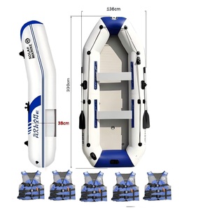 Canoë de pêche gonflable en PVC pour 5 personnes, 330 cm, avec accessoires et 4 gilets de sauvetage de luxe pour sports nautiques en plein air - Product Image 1
