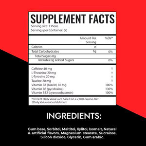 Oem Suikervrije Energiegom Met Cafeïne-Vitamines L-Theanine Voor Energiefocus Mint Kauwgompillen Veganistisch Supplement - Product Image 2
