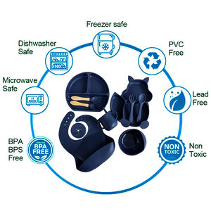 Vaisselle pour enfants 9 pièces/lot, assiettes à manger pour bébé, bol <span class=keywords><strong>assiette</strong></span> cuillère bavoir en Silicone, ventouse forte, <span class=keywords><strong>service</strong></span> de table - Product Image 2