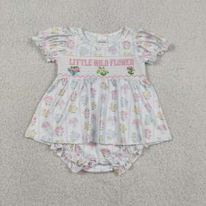 En Stock: Pelele de Verano para Bebés Niñas con Bordado de Pequeñas Flores Silvestres, Estilo Smocked, Venta al por Mayor, Ropa de Boutique Infantil a Precio de Fábrica - Product Image 2