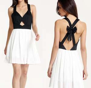 <span class=keywords><strong>Robe</strong></span> skater dos nu noire <span class=keywords><strong>et</strong></span> <span class=keywords><strong>blanche</strong></span> avec nœud, mini-<span class=keywords><strong>robe</strong></span> de soirée sexy - Product Image 4