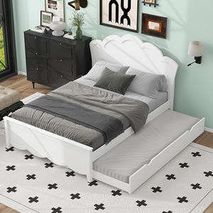 Lit escamotable blanc en forme de pétale avec rangement pour chambre à coucher, enfants, adultes, personnes âgées - Product Image 1