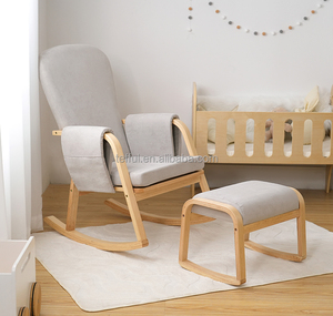 Fauteuil à bascule simple pour chambre d'enfant, en tissu gris, économique, avec repose-pieds, idéal pour l'allaitement. - Product Image 6