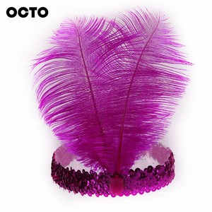 Bandeau de style Gatsby noir à paillettes avec 2 plumes d'autruche, coiffe élastique pour femmes pour les événements - Product Image 2