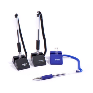 Stylos à encre gel Foska bleu noir, pointe fine 0,5 mm, avec base adhésive pour bureau, banque et réception - Product Image 1