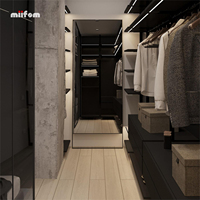 Garde-robe ouverte avec coiffeuse grain de bois noir moderne deux rangées de dressing