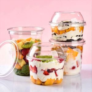 Contenants ronds en plastique PET de 117 mm avec logo imprimé personnalisé, bols transparents pour smoothies et collations sucrées avec couvercles plats en dôme - Product Image 4