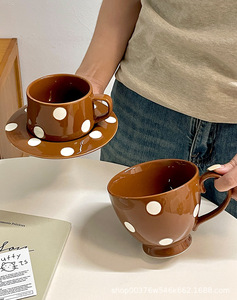 Juego <span class=keywords><strong>de</strong></span> Tazas <span class=keywords><strong>de</strong></span> Café <span class=keywords><strong>de</strong></span> Porcelana con Diseño <span class=keywords><strong>de</strong></span> Lunares Coreanos Solhui, con Bandeja, Apto para Microondas y Lavavajillas, Regalo Creativo para Parejas - Product Image 3