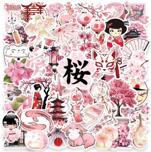 50 autocollants décoratifs en fleurs de <span class=keywords><strong>cerisier</strong></span> <span class=keywords><strong>japonais</strong></span> roses pour la décoration de téléphone, autocollants Sakura mignons - Product Image 1