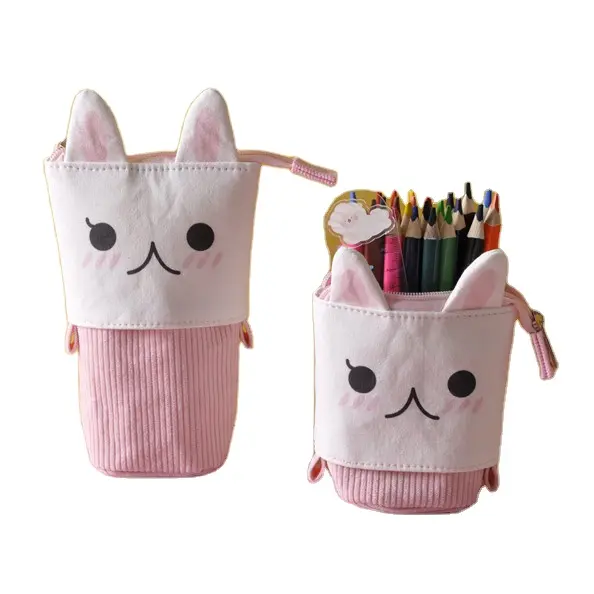 Korean Stationery Cute Kids Stand Up Pencil Pouch Holder Canvas Pop Up Pencil Cases for Girls