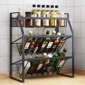 Multi Tier Spice <b>Rack</b> 3 Tier Wrought Iron <b>Kitchen</b> Storage For Bottles And Spices Countertop Organizer With Slanted Shelf - Product Image 2