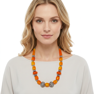 Fashion <b>Resin</b> <b>Craft</b> Beaded Necklace Orange Irregular Shape Statement Jewelry for Women - Product Image 1