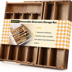 Wooden detachable <b>drawer</b> <b>storage</b> <b>box</b> for kitchen knives, forks, and chopsticks; household <b>storage</b> <b>box</b> with flexible partitions. - Product Image 2