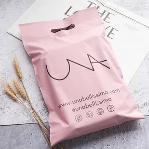 compostable customized printing logo pink mailing poly mailer plastic shipping packaging bags with handle for clothes