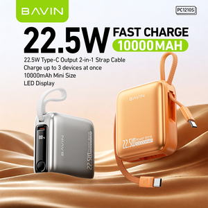 Chargeur portable rapide BAVIN Powerbank 10000mah PC1210S Petit 22.5w Câbles doubles intégrés Affichage LED Power Bank - Product Image 2
