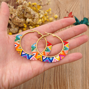 Pendientes de Aro con Cuentas de Arroz de Colores Estilo Bohemio, Piedras Preciosas, Acero Inoxidable PVD, Cuentas de Arroz Trenzadas, Pendientes de Aro <span class=keywords><strong>Grandes</strong></span> - Product Image 2